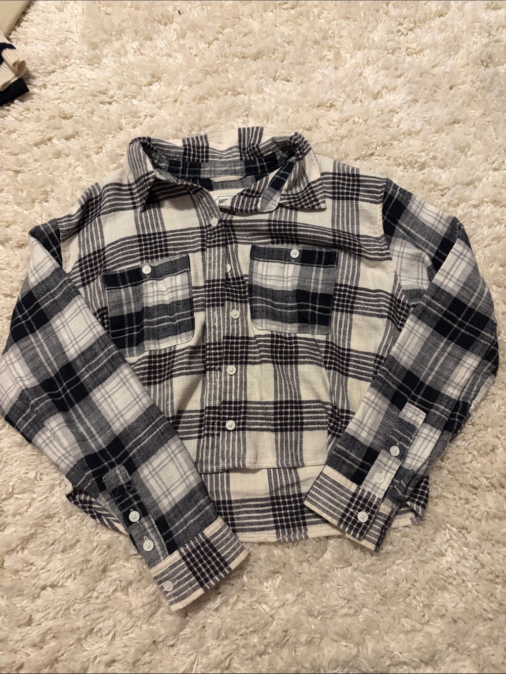 American Eagle Outfitters Black and White Plaid Button-Up Shirt